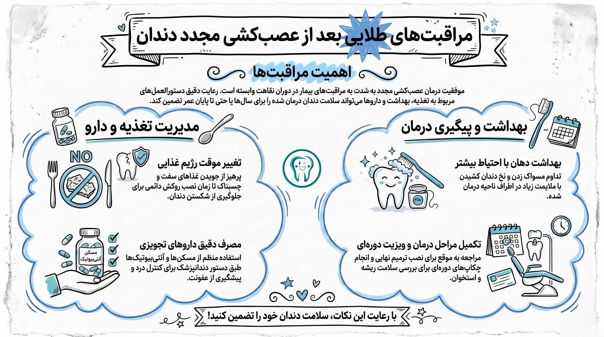 مراقبت‌های بعد از عصب کشی مجدد دندان